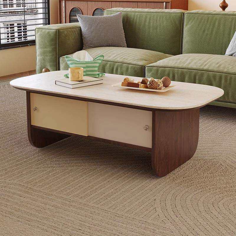 胡桃木色实木茶几电视柜组合家用小户型复古风客厅设计师款中古风