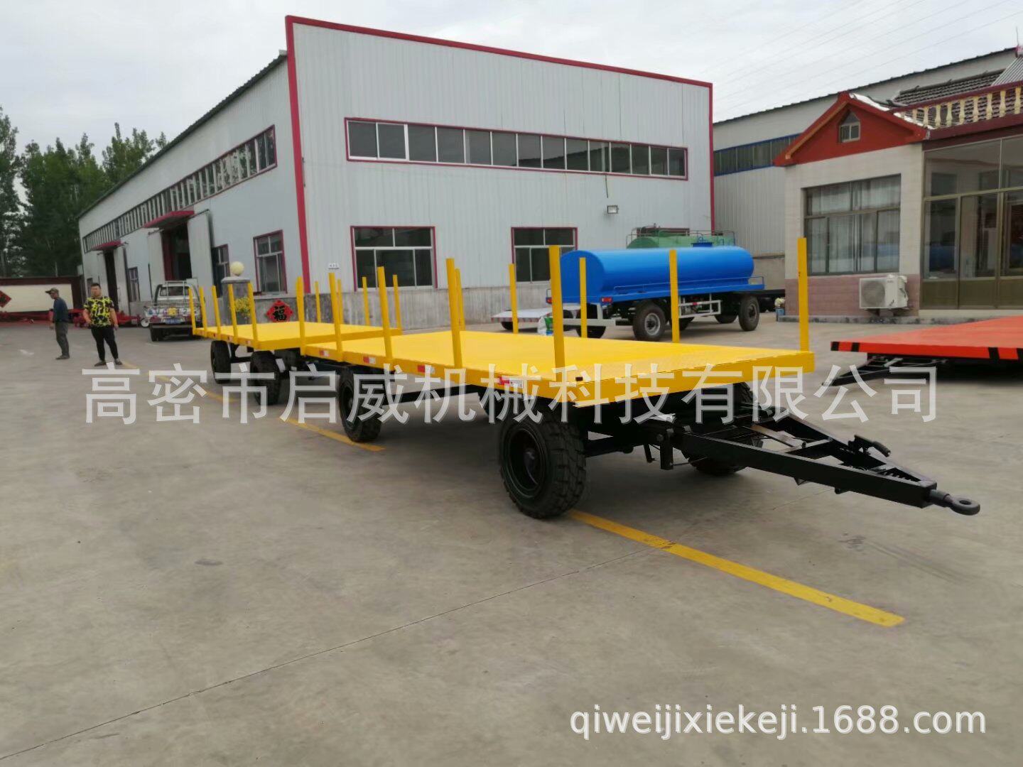 串联式围栏拖车 实心胎牵引拖车配件 叉车牵引平板拖车厂家