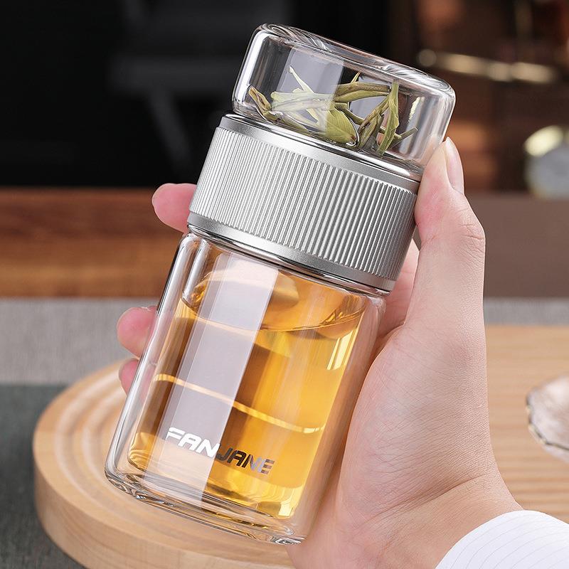 繁简茶水分离杯玻璃杯耐热泡茶杯透明杯男女士便携双层送礼水杯子