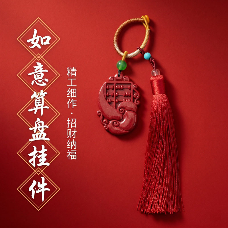 原矿朱砂如意算盘钥匙扣吊坠高含量紫金砂本命年包包挂件饰品