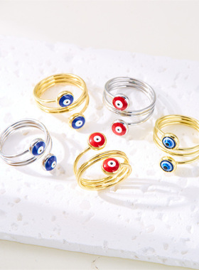土耳其蓝眼睛戒指 Evil Eye恶魔之眼指环开口可调尾戒