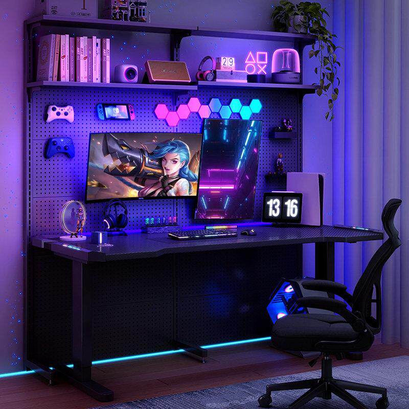 电动升降桌洞洞板台式电脑桌网红游戏电竞桌子家用办公书桌工作台