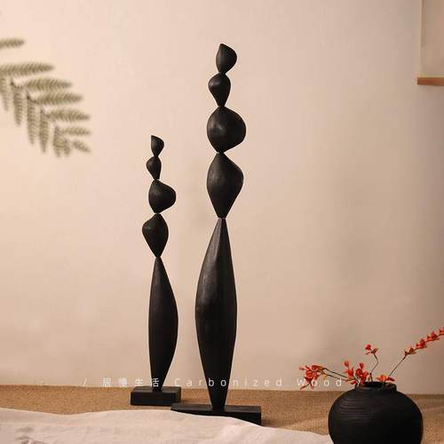 民宿酒店大堂创意抽象艺术摆件侘寂风客厅样板间实木雕落地装饰品