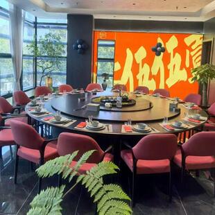 极简电动餐桌大圆桌酒店岩板可定制饭桌家用新中式商务实木餐桌