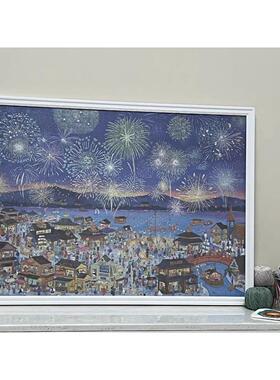 猫的天空2000片花火夜游96*68专用实木铝合金拼图画 画框白色卡纸