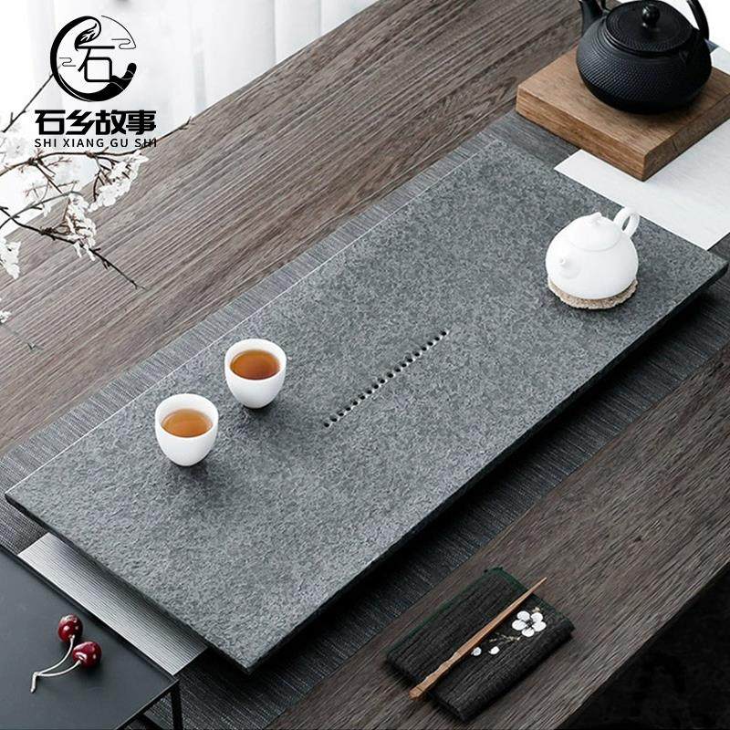 天然乌金石茶盘家用简约石头茶台大小号现代石材轻奢茶海茶具托盘