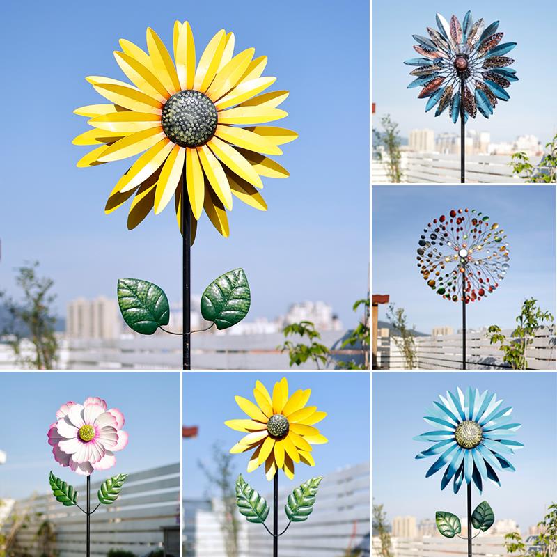 向日葵大风车摆件铁艺户外花园装饰旋转庭院民宿别墅露台创意景观