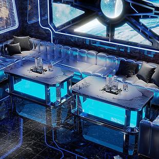 KTV酒吧发光茶几大厅卡座包厢专用桌子不锈钢钢化玻璃岩板台现货