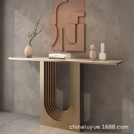 意式玄关桌别墅客厅现代极简入户设计师玄关轻奢靠墙不锈钢玄