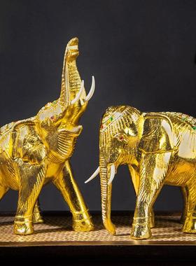泰国创意雕刻金色大象摆件桌面泰式木制客厅酒柜玄关摆设装饰品