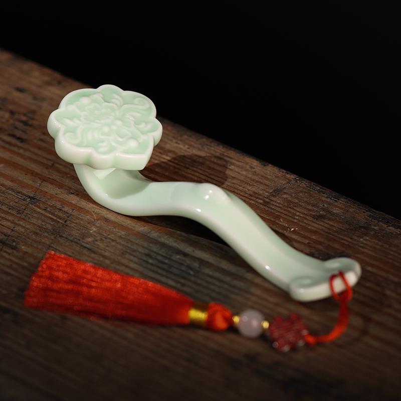 陶瓷玉如意小摆件中式创意家居书房书桌镇纸笔架装饰品小配件礼品