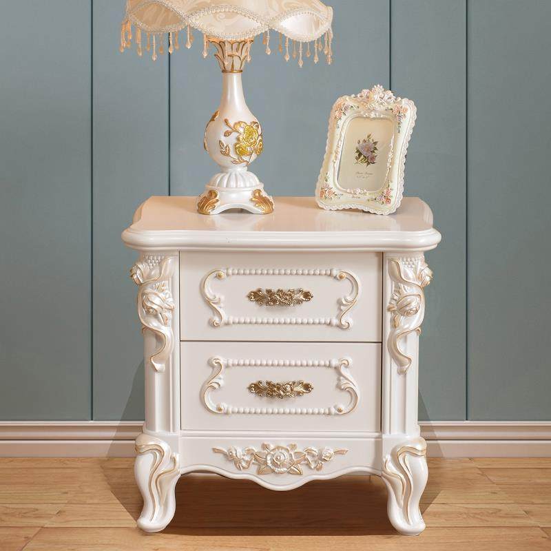 欧式收纳床头柜轻奢小网红柜简欧卧室创意床边储物柜窄象牙白烤漆