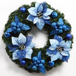 蓝色圣诞花环30CM40CM50CM酒店商场橱窗布置圣诞节挂件装饰品门挂
