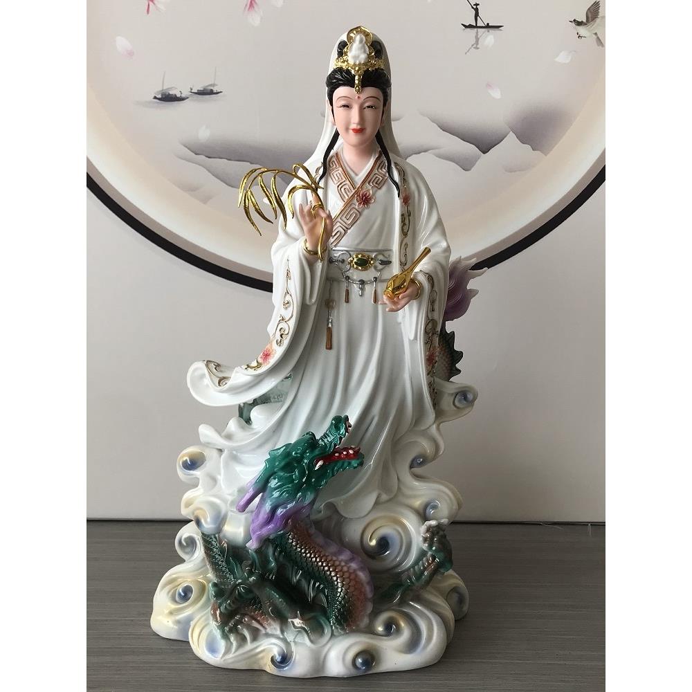 新款彷白瓷踏龙观音妙善观音观音菩萨站龙观音佛堂供奉桌面摆件