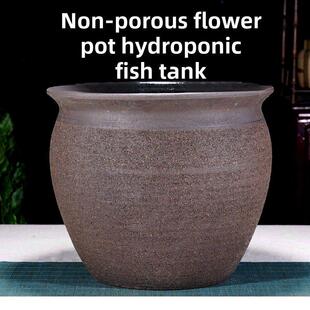 大型紫砂粗陶无孔栽树绿植花盆陶瓷盆式鱼缸荷花水培古鱼缸