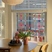 多巴胺格子窗户玻璃贴纸客厅卧室高级感窗花阳台创意布置静电贴