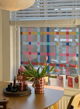 多巴胺格子窗户玻璃贴纸客厅卧室高级感窗花阳台创意布置静电贴