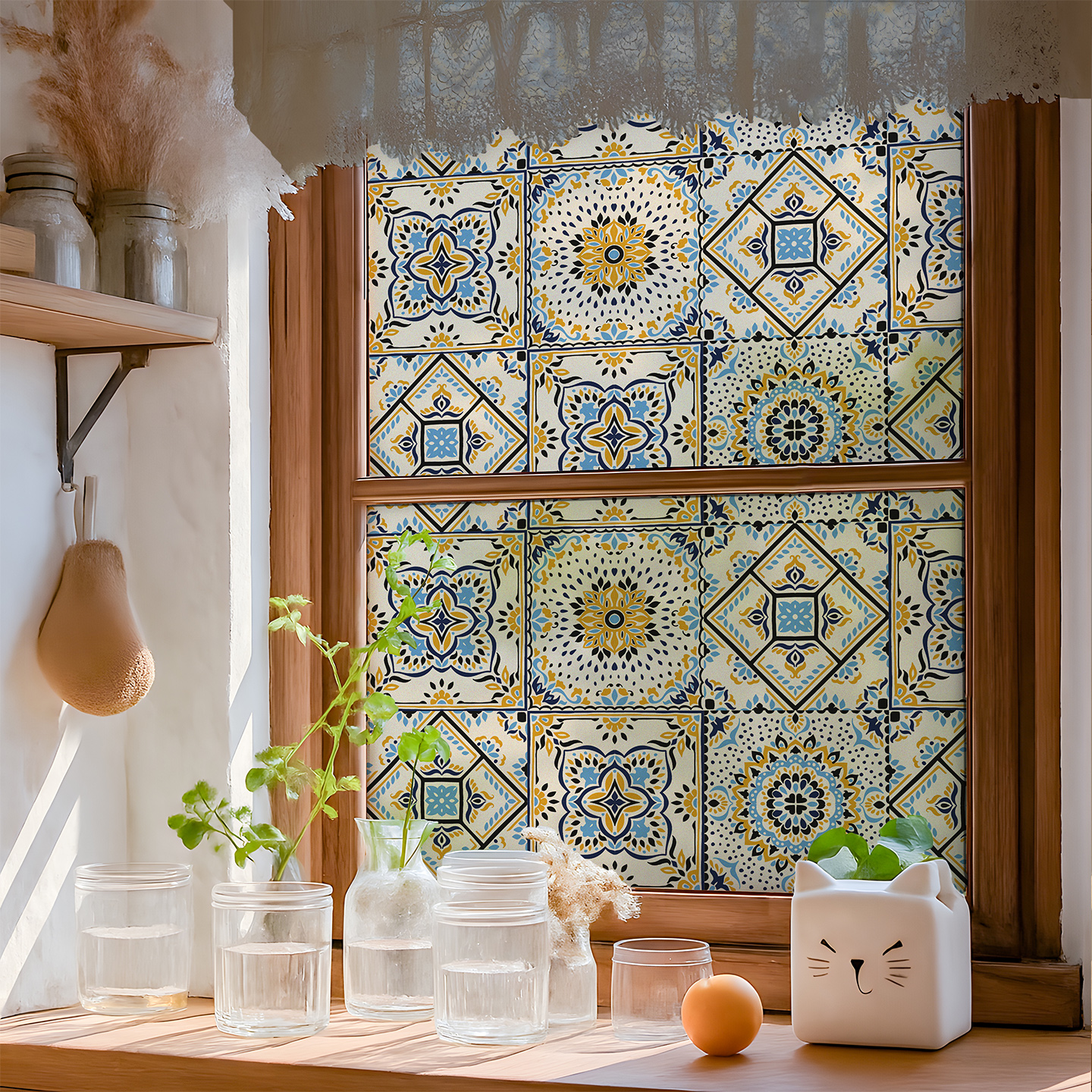 摩洛哥花砖窗贴透光不透明厕所浴室移门窗玻璃贴纸防窥贴膜复古