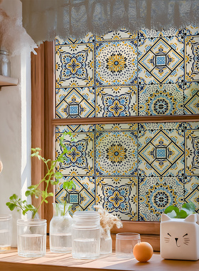摩洛哥花砖窗贴透光不透明厕所浴室移门窗玻璃贴纸防窥贴膜复古