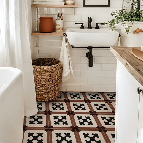 法式复古卫生间地板贴仿花砖自粘加厚耐磨防水防滑厨房浴室瓷砖贴