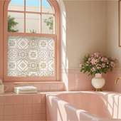 复古法式 花砖窗贴透光不透明厕所浴室移门窗玻璃贴纸防窥贴膜高级