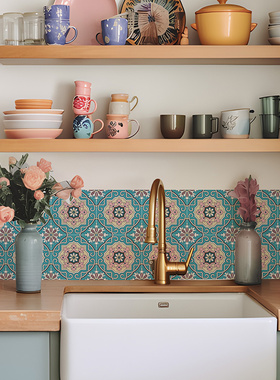 Sonnet | 复古彩色花砖贴纸蓝粉配色浴室墙面翻新防水墙贴装饰