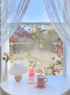 法式复古静电玻璃门装饰窗贴纸高级感梳妆镜穿衣镜半身镜DIY窗花