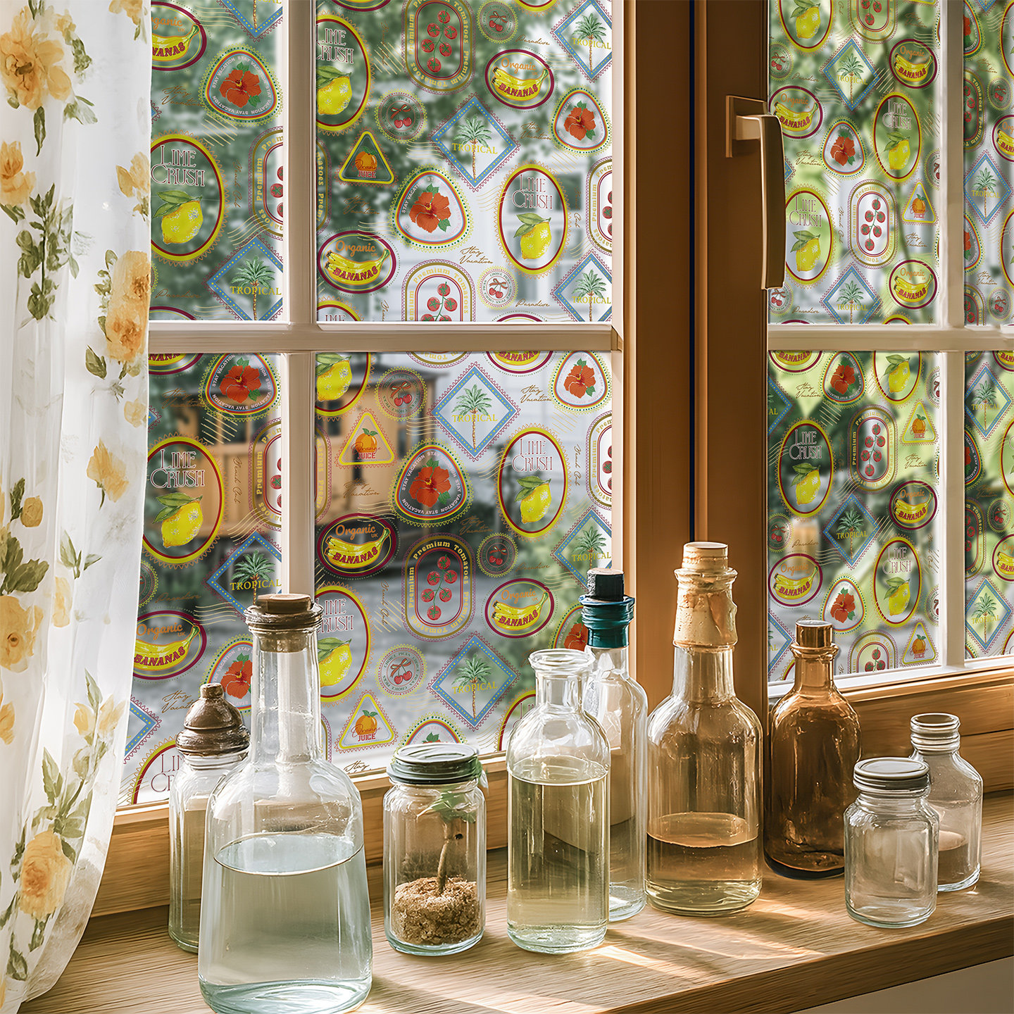 法式复古厨房玻璃窗户贴纸食物咖啡馆餐厅门窗装饰窗花透光不透明