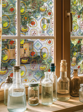 法式复古厨房玻璃窗户贴纸食物咖啡馆餐厅门窗装饰窗花透光不透明