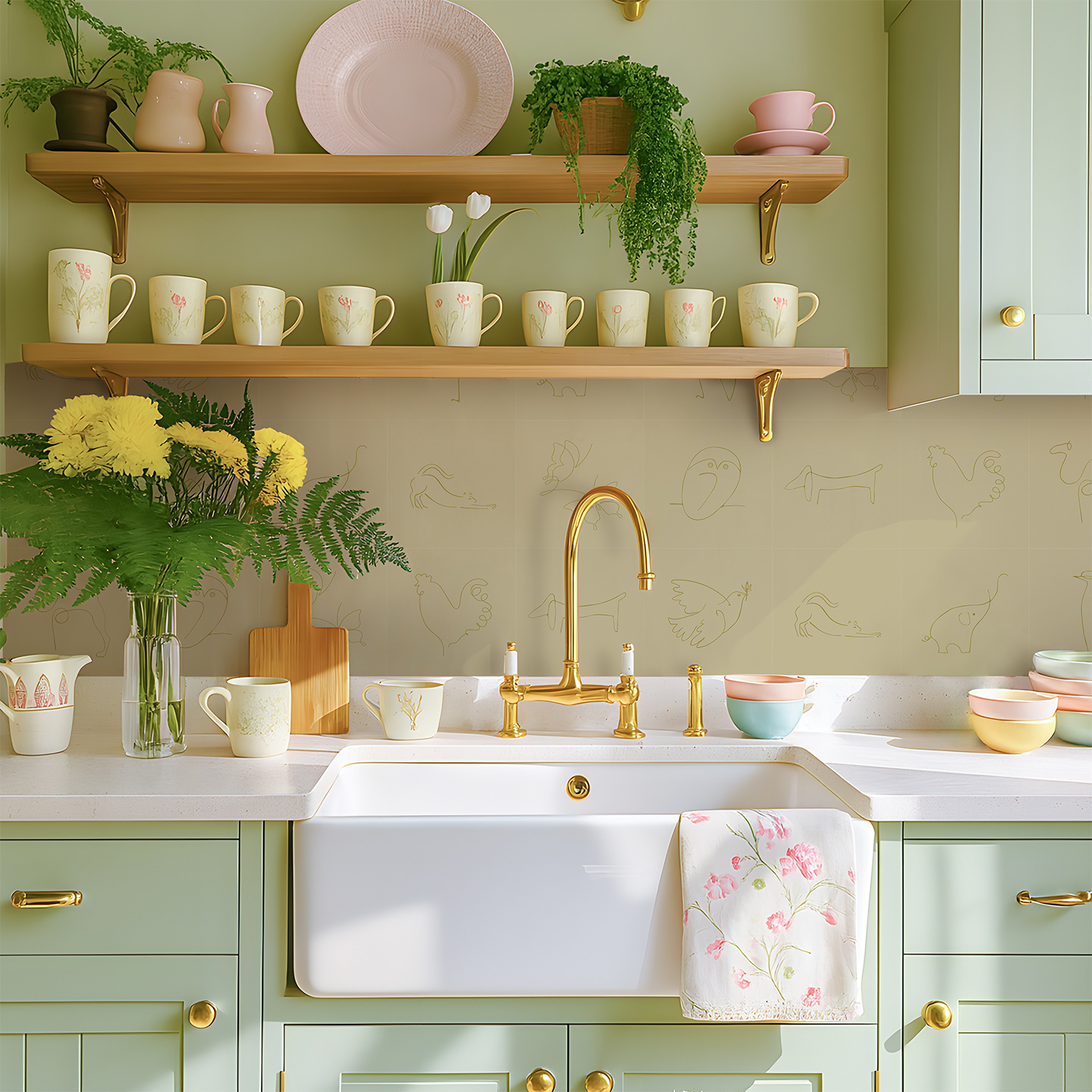 毕加索线描动物多色厨房防油贴纸