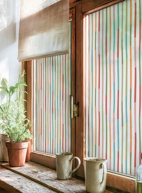 日式复古窗户玻璃贴纸多巴胺卧室高级感窗花卫生间浴室透光不透明