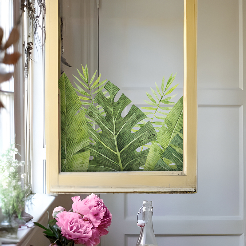植物玻璃贴纸法式复古透光静电窗贴卧室阳台飘窗装饰窗花镜子贴膜