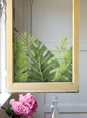 植物玻璃贴纸法式复古透光静电窗贴卧室阳台飘窗装饰窗花镜子贴膜