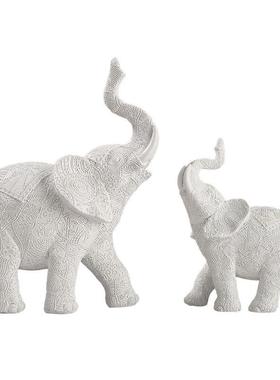 浮雕花纹大象摆件一对客厅玄关招财创意树脂工艺品雕像家居装饰品