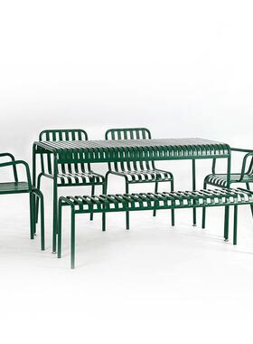 阳台户外铁艺桌椅咖啡厅奶茶店室外防水防晒休闲绿色长方形外摆桌