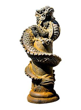 中式创意仿铸铁摆件飞龙在天浮雕像绕柱子桌面摆件居家茶宠工艺品