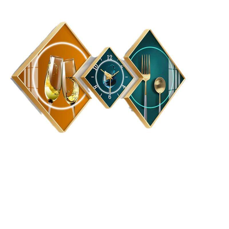 餐厅装饰画现代简约菱形三联挂画客厅沙发背景墙画饭厅钟表组合画