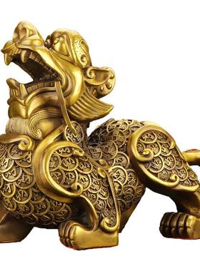 铜貔貅摆件一对黄铜金钱貔貅皮丘家居客厅办公室开业礼品工艺
