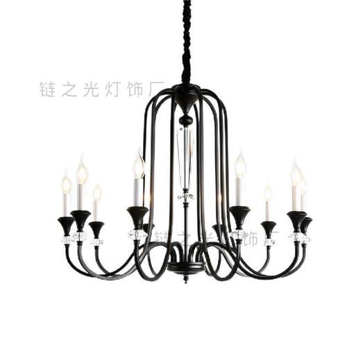 水晶美式复古蜡烛水滴吊灯黑色简约中古法式客厅卧室ins南洋风灯