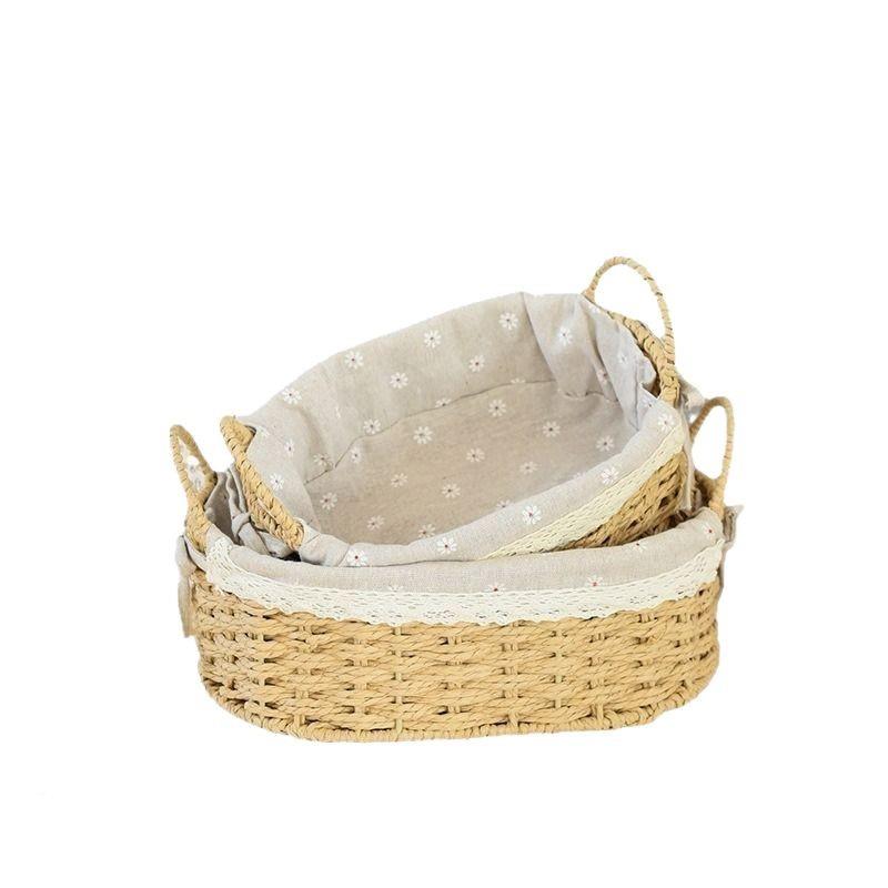 面编织化篮妆收纳筐品收纳筐带提桌手草茶几编藤编收纳篮玩具杂物