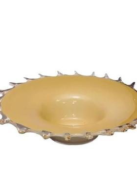 现代简约意式轻奢米黄水花琉璃果盘收购琉璃家居酒店茶几装饰摆件