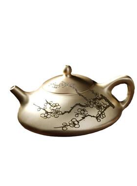 黄铜茶壶摆件源头手工茶壶茶具松华青段子冶石瓢铜制