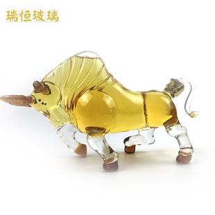 十二生肖牛瓶动物造型低头牛玻璃酒瓶500ml生肖牛泡酒瓶