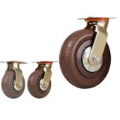 减震静音实心橡胶轮6 10寸咖啡色带护盖轮搬运车工业脚轮