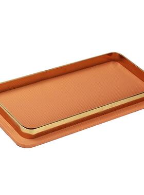 简约现代金属皮革几何长方形托盘桌面收纳样板房卧室客厅装饰摆件