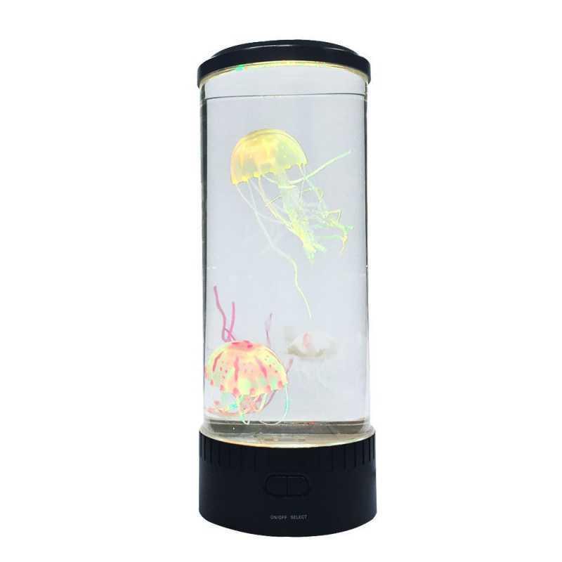 床头七彩大水母水灯水族箱仿真台灯儿童卧室氛围夜灯房间变色台灯