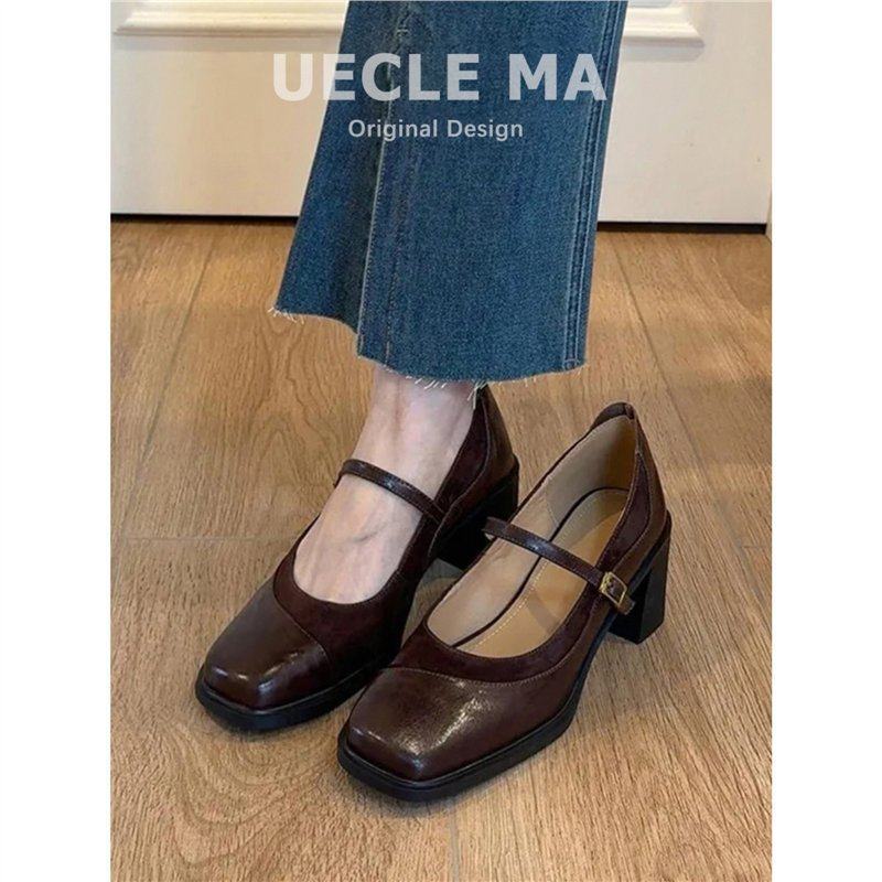 牛皮版法式单鞋女粗跟2026新款配裙子高跟鞋气质复古玛丽珍鞋百搭,女鞋,玛丽珍鞋,淘宝优惠券,粉丝福利购,淘宝优惠卷