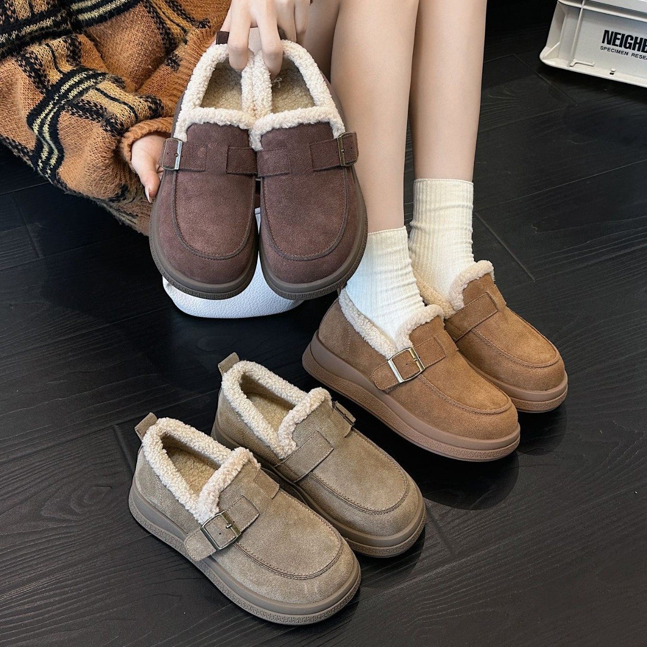 全包勃肯鞋女2026冬新款轻奢磨砂牛皮厚底孕妇加绒保暖棉鞋乐福鞋,女鞋,时尚雪地靴,淘宝优惠券,粉丝福利购,淘宝优惠卷