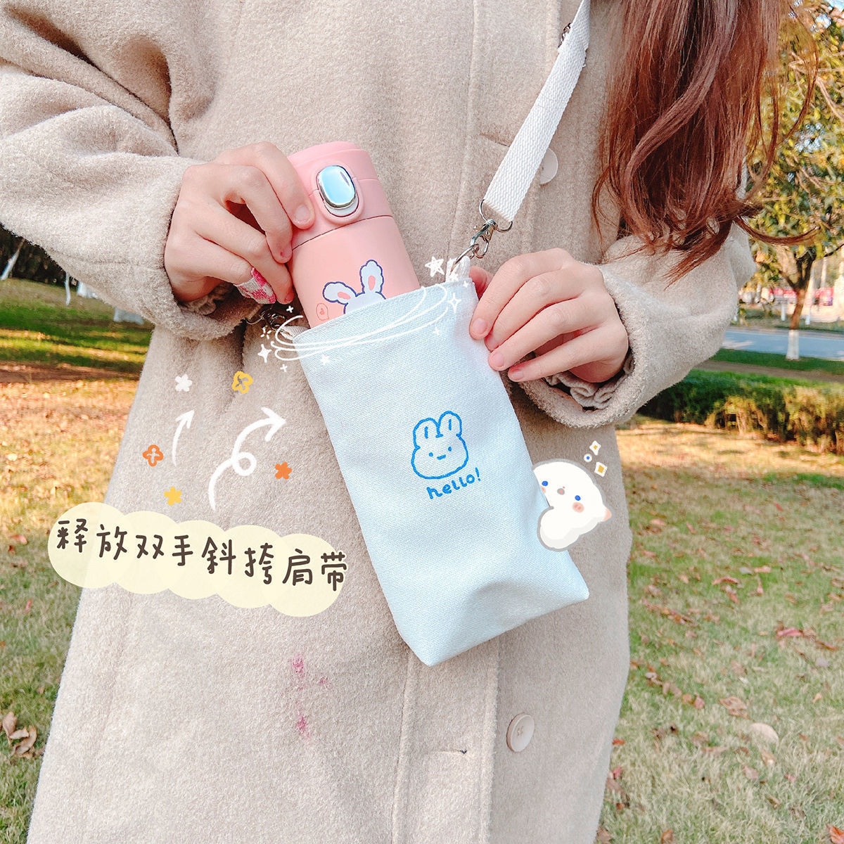 2024新款水杯套帆布包玉桂狗卡通可爱斜跨包保温杯帆布袋包包