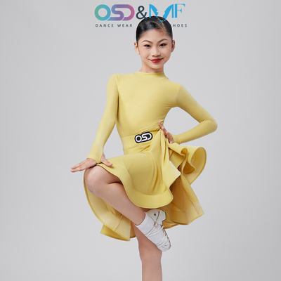 OSD舞服丝绒长袖后V领拉丁舞服女童舞蹈服少儿专业比赛规定赛服